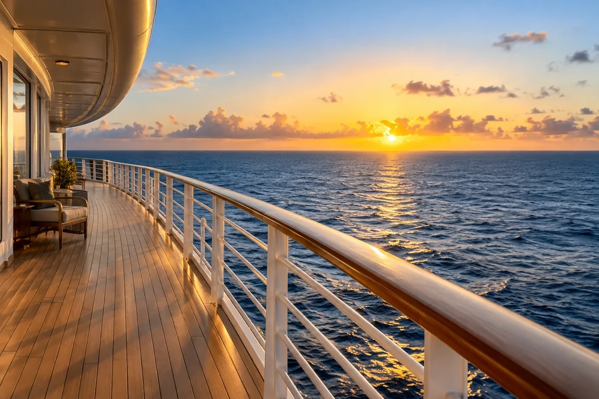 View from the cruise ship to the sea in the evening light