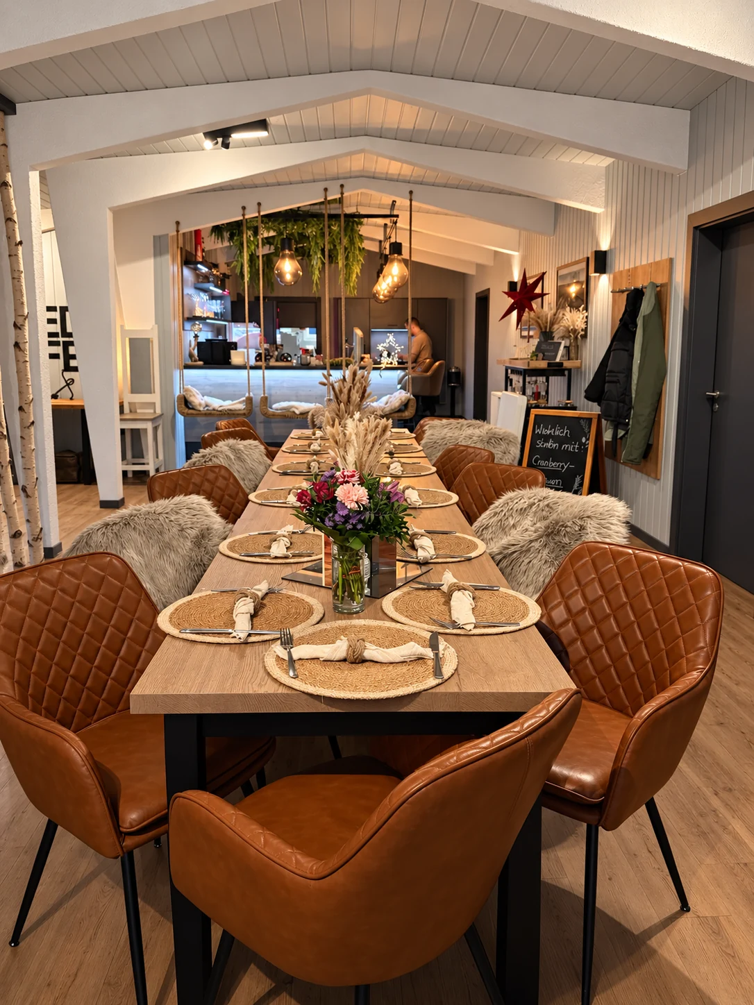 The original set table between the birch stems in the Schmiedehafen.