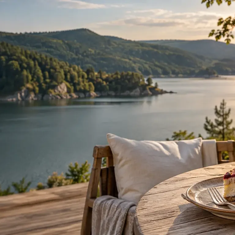 Genussmoment am Thüringer Meer Gedeckter Tisch mit weitem Blick über den Hohenwartestausee.